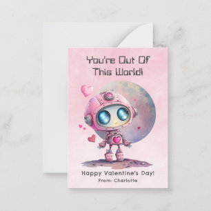 Pink Space Robot Budget Classroom Valentine's Day Card