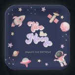Pink Space Two the Moon Birthday   Paper Plate<br><div class="desc">Pink Space Moon and Stars Birthday Paper Plates</div>