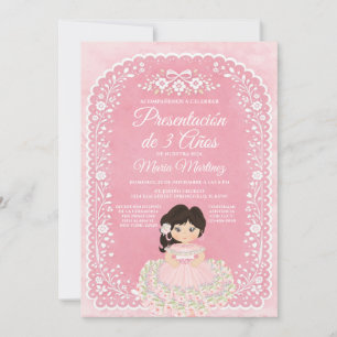 Pink Spanish Girl Presentacion De 3 Anos Talavera Invitation