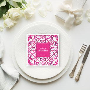 Pink Spanish talavera wedding monogram printed Napkin