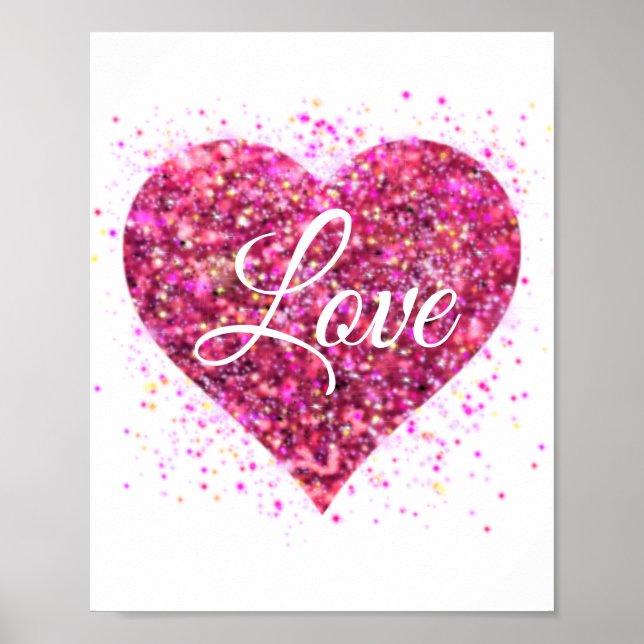 Pink sparking glitter heart love poster (Front)