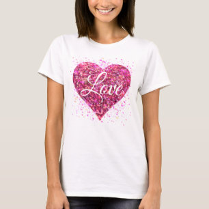 Pink sparking glitter heart love T-Shirt