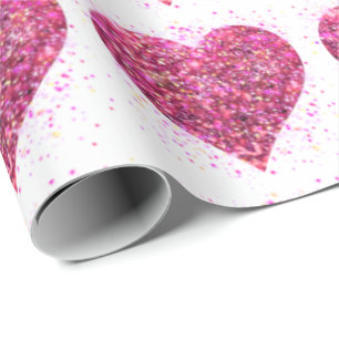Pink sparking glitter heart love wrapping paper