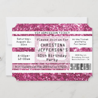 Pink Sparkle 50th Birthday Party Ticket Invitation