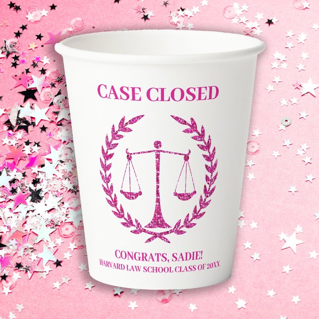 Pink Sparkle Aesthetic Law School Graduation Party Paper Cups (Creator Uploaded)