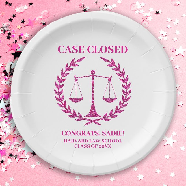 Pink Sparkle Aesthetic Law School Graduation Party Paper Plate (Creator Uploaded)