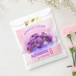 Pink Sparkle and Crash Monster Truck Girl Birthday Favour Bag