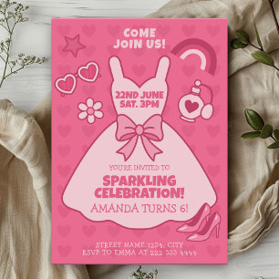 Pink Sparkle Birthday Party, Girl Dress Theme Invitation