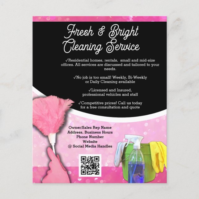 Pink Sparkle Cleaning Service Business Flyer (Front)