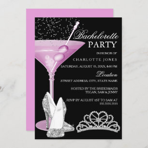 Pink Sparkle Cocktail Bachelorette Party Invitation