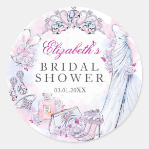 Pink Sparkle Crystal Wreath Bridal Shower Sticker
