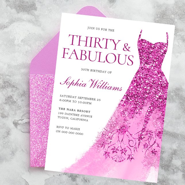 Pink Sparkle Dress 30th Birthday Party  Invitation (Creator Uploaded)