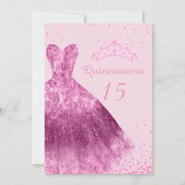 Pink Sparkle Dress Quinceanera 15th Birthday Party Invitation (Front)