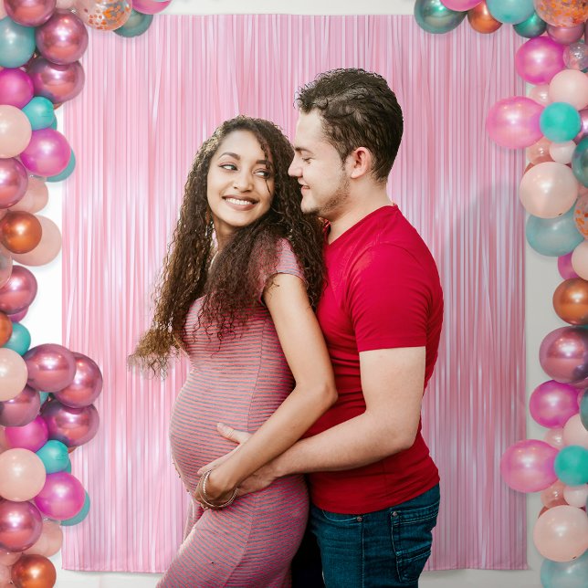 Pink Sparkle Faux Tinsel Girl Baby Shower Backdrop Tapestry (In Situ)