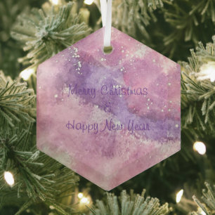 Pink Sparkle Glass Hexagon Xmas Happy New Year Tree Decoration