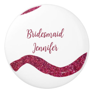 Pink sparkle glitter add bridesmaid name gift thro ceramic knob