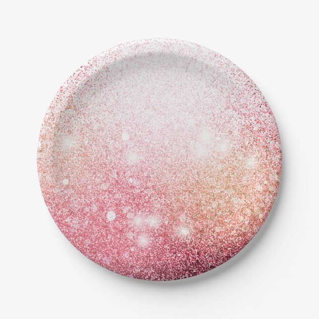 Pink sparkle Glitter design Paper Plate (Front)