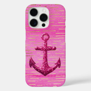 Pink Sparkle Glitter Nautical Sailing Anchor  iPhone 16 Pro Case