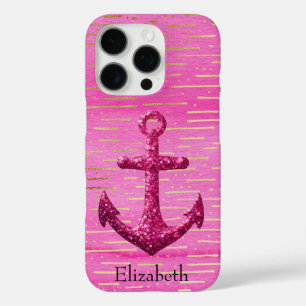 Pink Sparkle Glitter Nautical Sailing Anchor Name iPhone 16 Pro Case