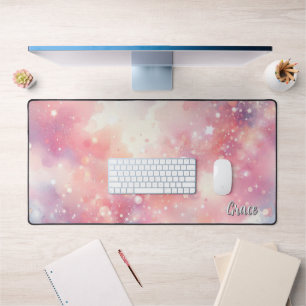 Pink Sparkle Glitter Personalize Home Office Desk Mat