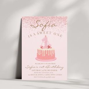Pink Sparkle Glitter Sweet One 1st Birthday Party Invitation