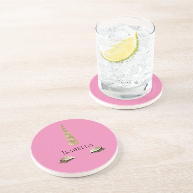 Pink Sparkle Gold Glam Unicorn Coaster (Side)