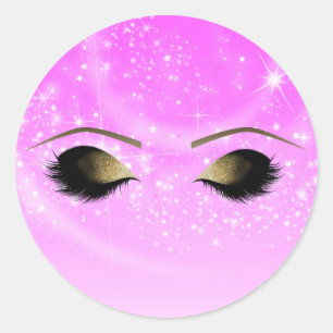 Pink Sparkle Gold Makeup Eyelashes Personalised Classic Round Sticker