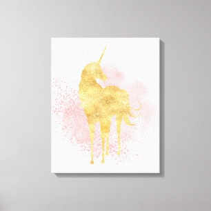 Pink Sparkle Gold Unicorn Canvas Print