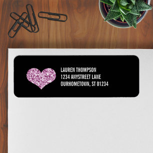 Pink Sparkle Heart Return Address Label
