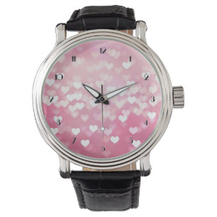 Pink Sparkle Hearts Pattern Wrist Watch