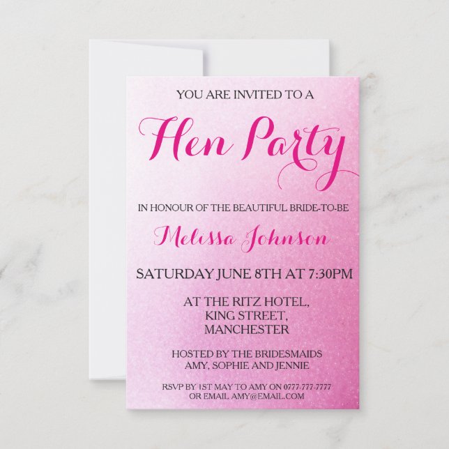 Pink Sparkle Hen Party Invitation (Front)