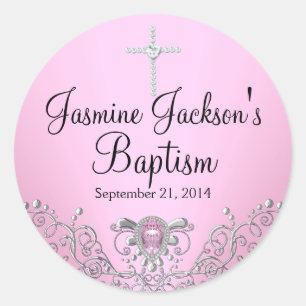 Pink Sparkle Jewel Baptism Sticker