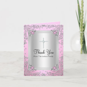 Pink Sparkle Jewel Baptism Thank You Card