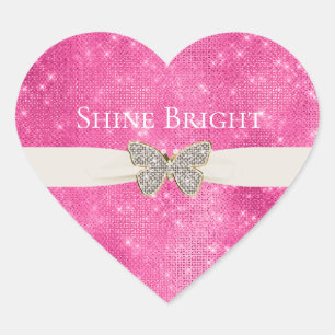 Pink Sparkle Jewelled Butterfly Heart Sticker