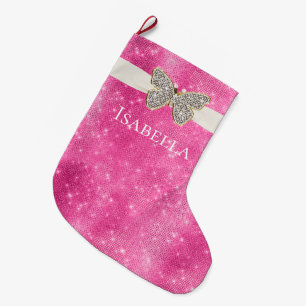 Pink Sparkle Jewelled Butterfly  Large Christmas Stocking