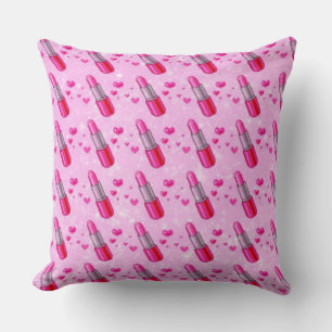 Pink Sparkle Lipstick Lover Throw Pillow