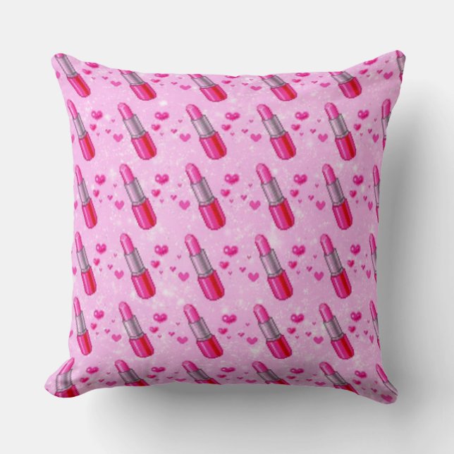 Pink Sparkle Lipstick Lover Throw Pillow (Front)