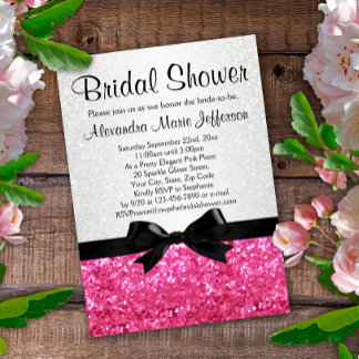 Pink Sparkle-look Bow Bridal Shower Invitation