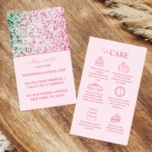 Pink Sparkle Minimal Branding Cake Care Business Card