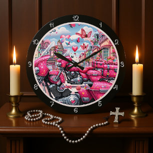 Pink Sparkle Motorcycle Large Clock