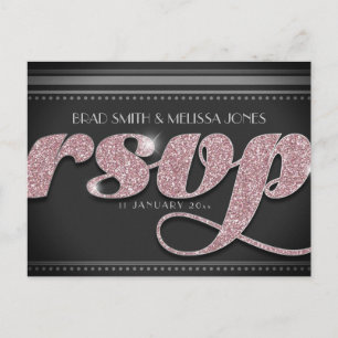 Pink Sparkle on Stylish Black RSVP Postcard