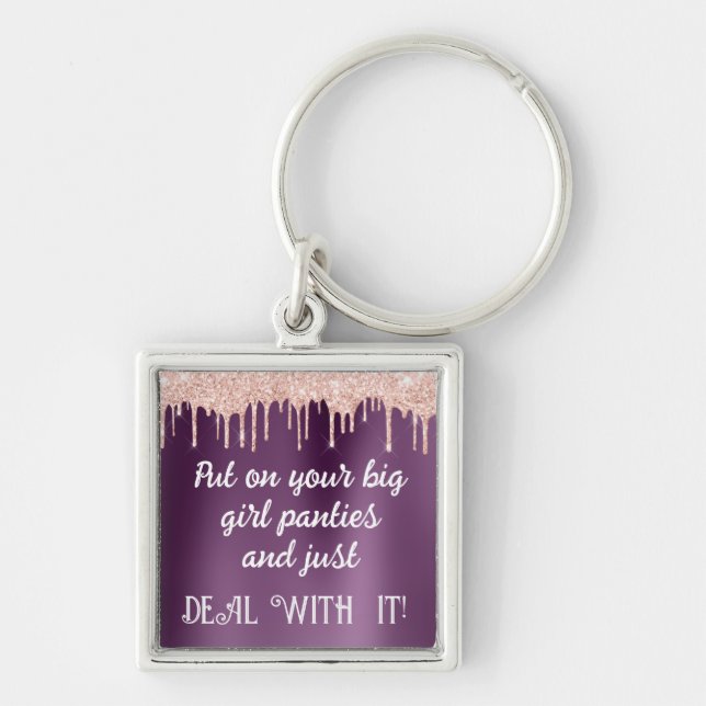 Pink Sparkle/Plum-Big Girl Panties-Deal With It!  Key Ring (Front)