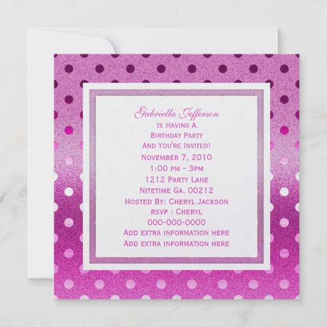 Pink Sparkle: Polka-dots: Party Invitation (Front)