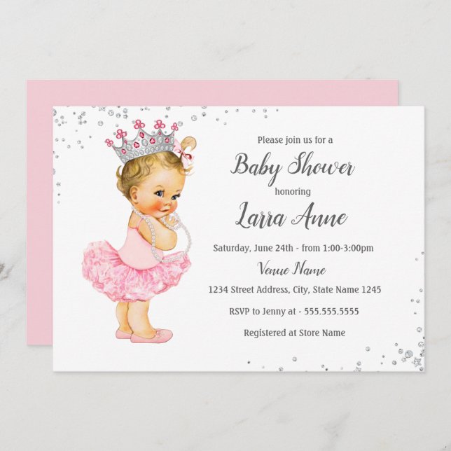Pink Sparkle Princess Baby Shower Invitation (Front/Back)