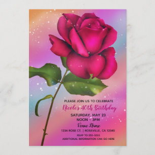 Pink Sparkle Rose Rainbow Pastel Birthday Party Invitation