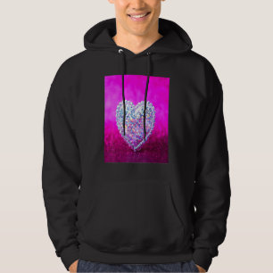 Pink Sparkle Silver Glitter Heart Hoodie