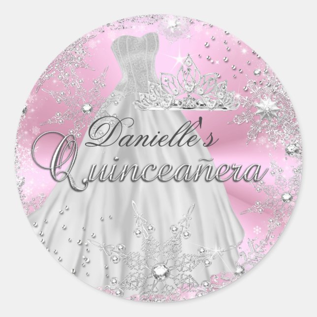 Pink Sparkle Snowflake Quinceanera Sticker (Front)