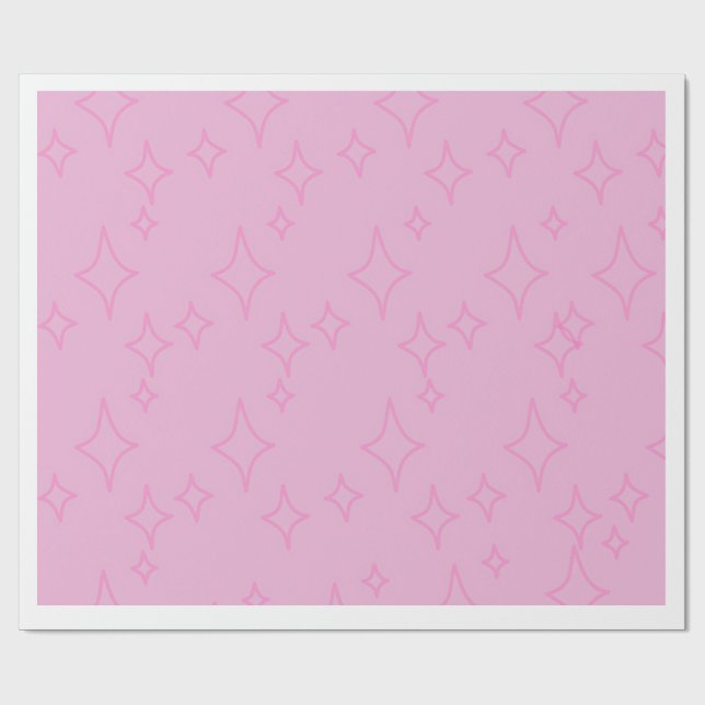 Pink Sparkle Star Pattern Wrapping Paper (Flat)
