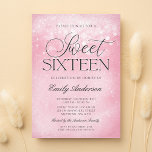 Pink Sparkle Sweet 16 Invitation<br><div class="desc">This modern pink sweet 16 invitation features a trendy sparkle lights background and elegant script font. A glamourous invitation that you can edit yourself using the online template tools.</div>