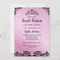 Pink Sparkle Tiara Damask Sweet Sixteen